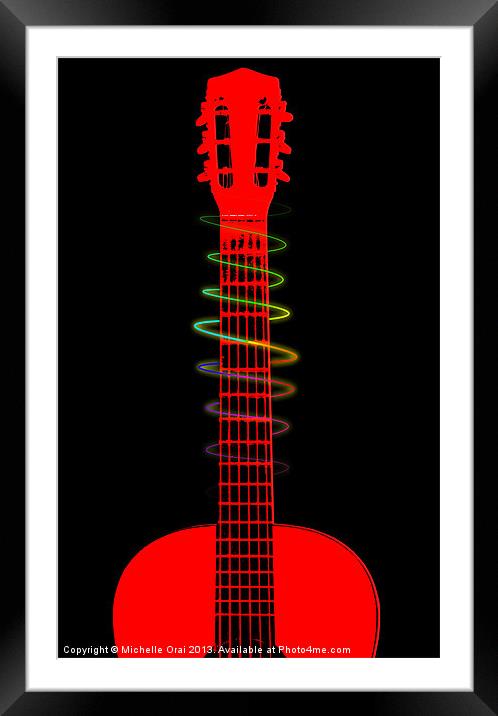 Neon Guitar Framed Mounted Print by Michelle Orai