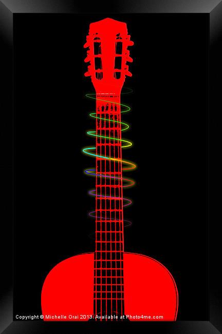 Neon Guitar Framed Print by Michelle Orai