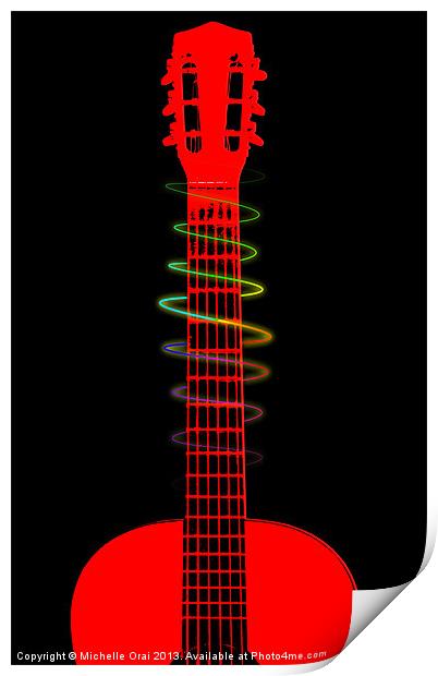 Neon Guitar Print by Michelle Orai