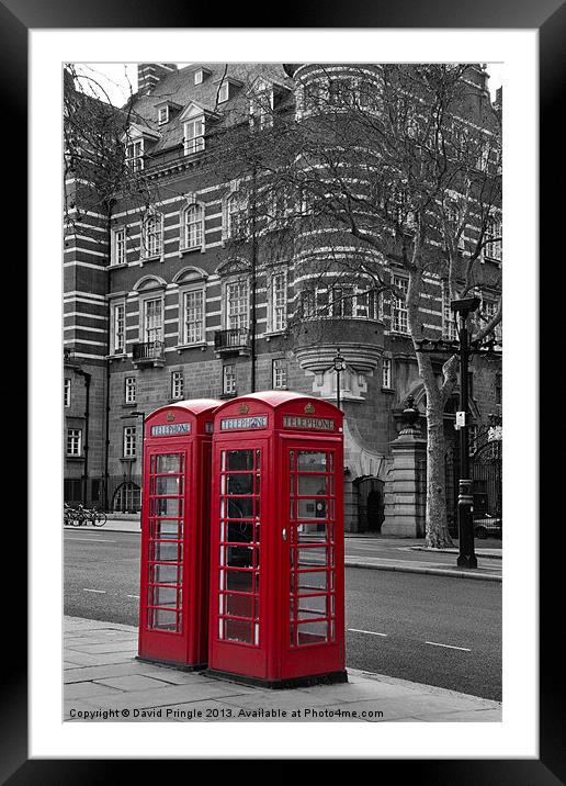 Red Phone Boxes Framed Mounted Print by David Pringle