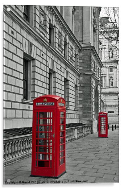 Red Phone Boxes Acrylic by David Pringle