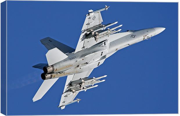 F-18 superhornet into the blue Canvas Print by Rachel & Martin Pics