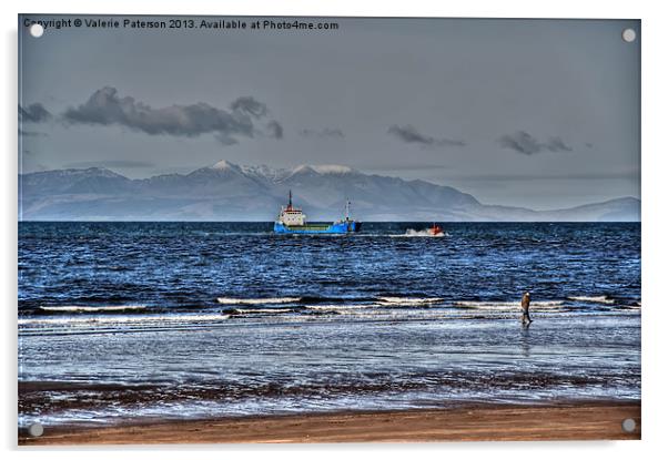 Arran View From Ayr Beach Acrylic by Valerie Paterson
