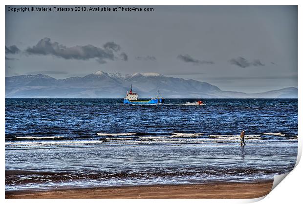 Arran View From Ayr Beach Print by Valerie Paterson