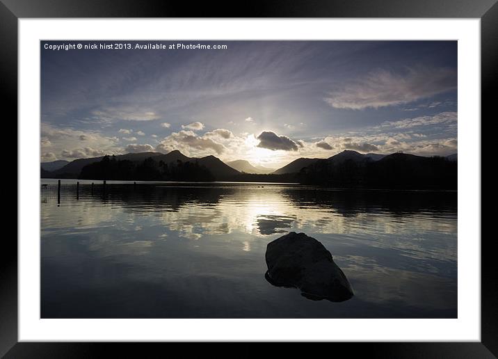 Sunset over Derwent water Framed Mounted Print by nick hirst