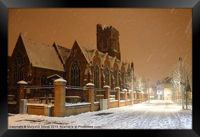 St Marys Acton in the snow. Framed Print by Malcolm Snook