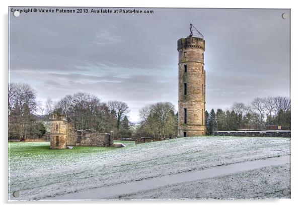 Eglinton Castle In The Snow Acrylic by Valerie Paterson