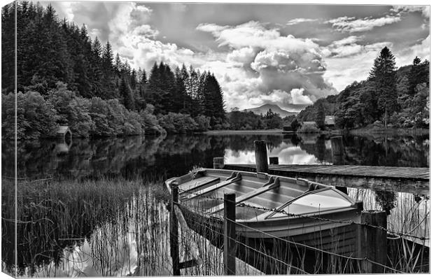 Loch Ard black and white Scotland Canvas Print by Jacqi Elmslie