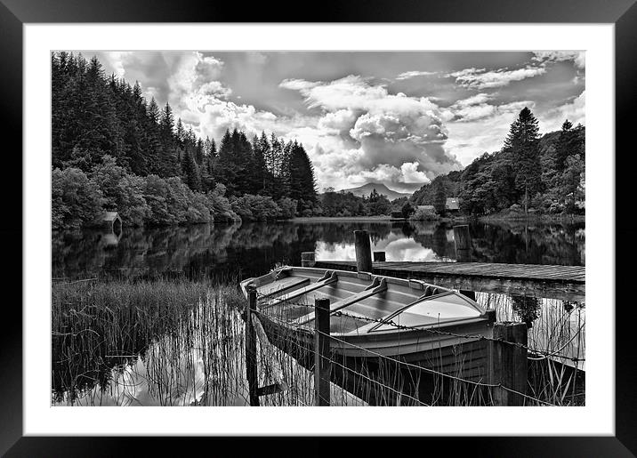 Loch Ard black and white Scotland Framed Mounted Print by Jacqi Elmslie