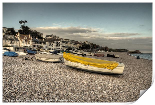 Boats on the Beach at Budleigh Print by Rob Hawkins