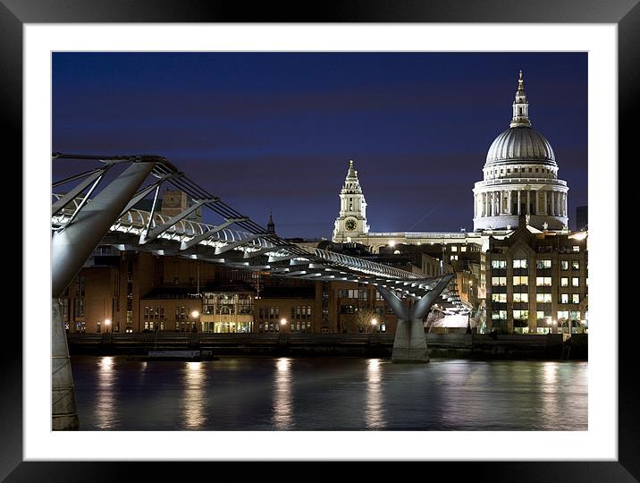 St Pauls Cathedral and Millenium Bridge - No Border  Framed Mounted Print by simon fish