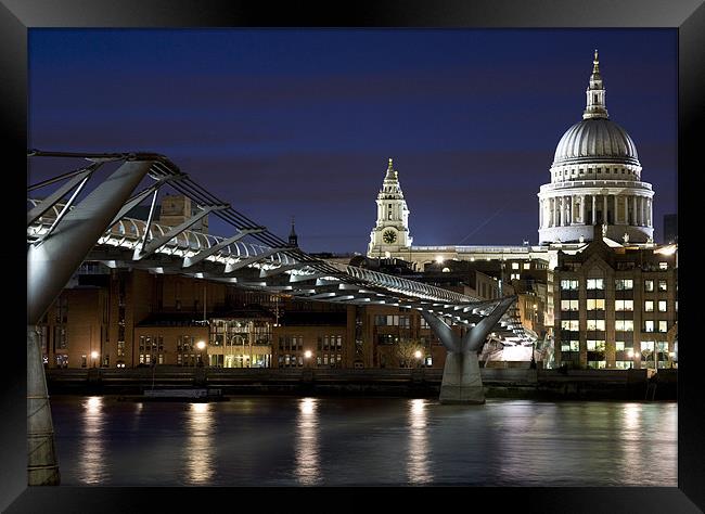St Pauls Cathedral and Millenium Bridge - No Border  Framed Print by simon fish