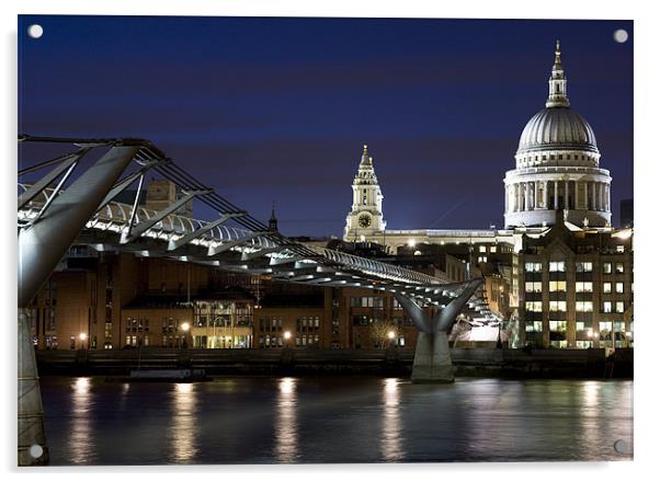 St Pauls Cathedral and Millenium Bridge - No Border  Acrylic by simon fish