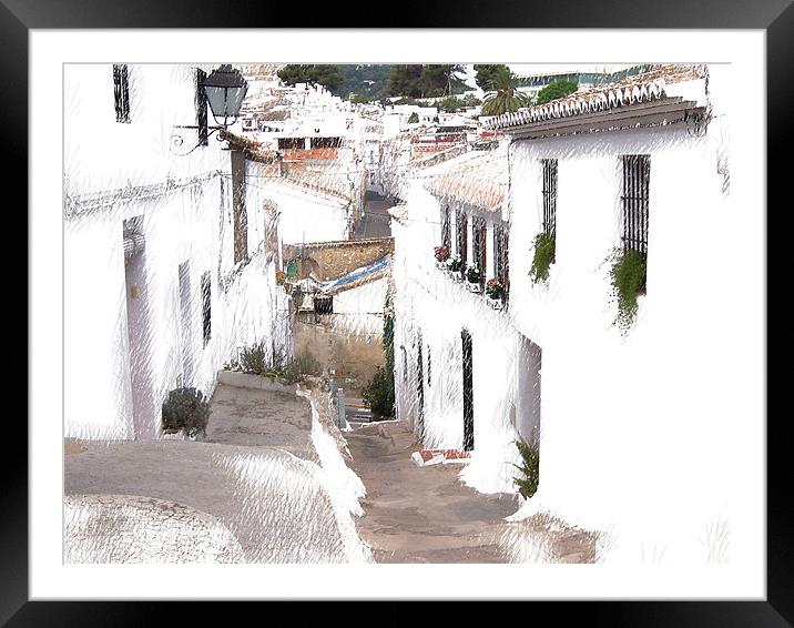 Typical Spanish Street Framed Mounted Print by Les Morris