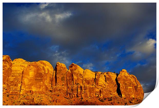 Rock wall in last evening sun Print by Claudio Del Luongo