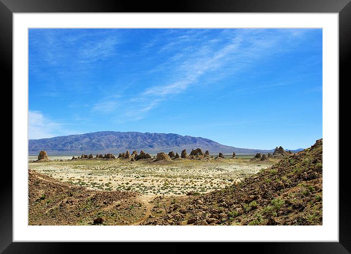 Overview of Trona Pinnacles and mountains, Califor Framed Mounted Print by Claudio Del Luongo