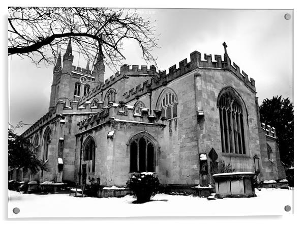 St Nicholas Church In The Snow Acrylic by Samantha Higgs