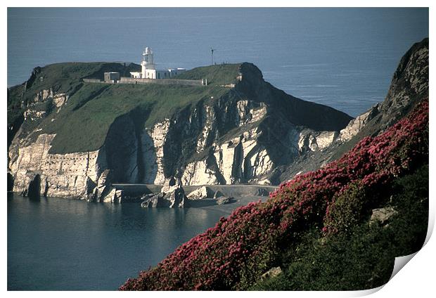 Lundy Island, Devon, lighthouse Print by Celia Mannings