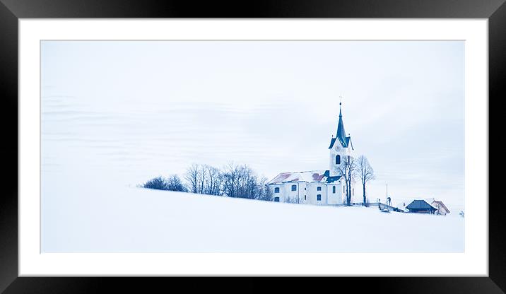 Snowy church Framed Mounted Print by Ian Middleton
