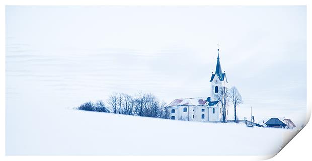 Snowy church Print by Ian Middleton
