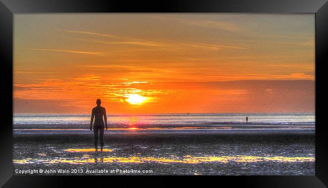 Sunset on Crosby Beach Framed Print by John Wain