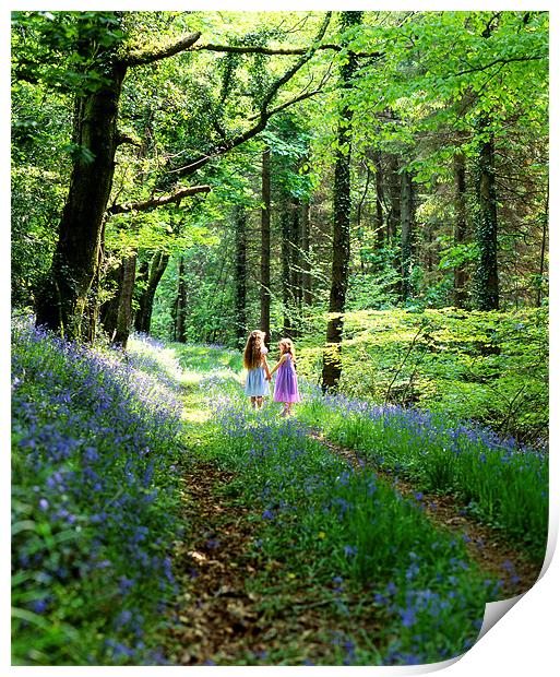 Children in Bluebell Woods Print by Maggie McCall