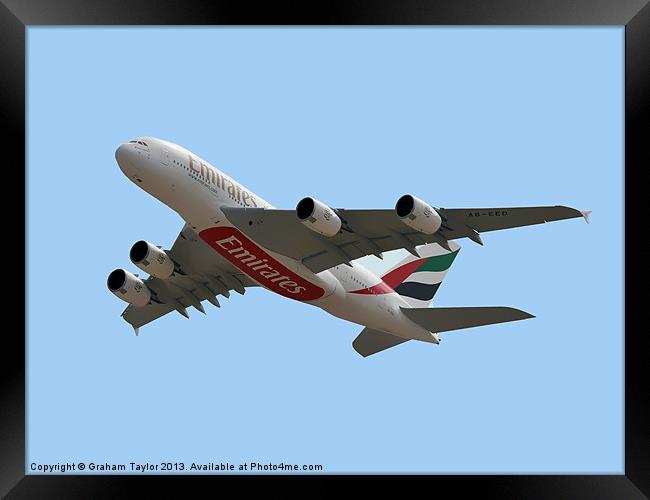 The Mighty Emirates Airbus A380 Framed Print by Graham Taylor