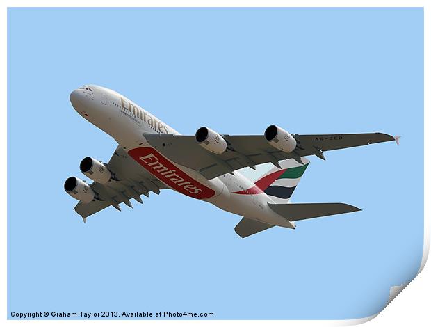 The Mighty Emirates Airbus A380 Print by Graham Taylor