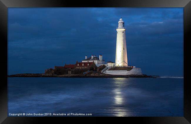 Dusk at St Marys Lighthouse Framed Print by John Dunbar