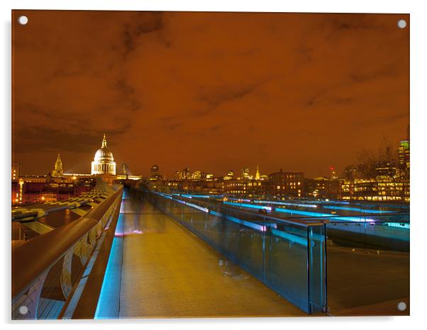 Millennium Bridge Night Fall Acrylic by Clive Eariss