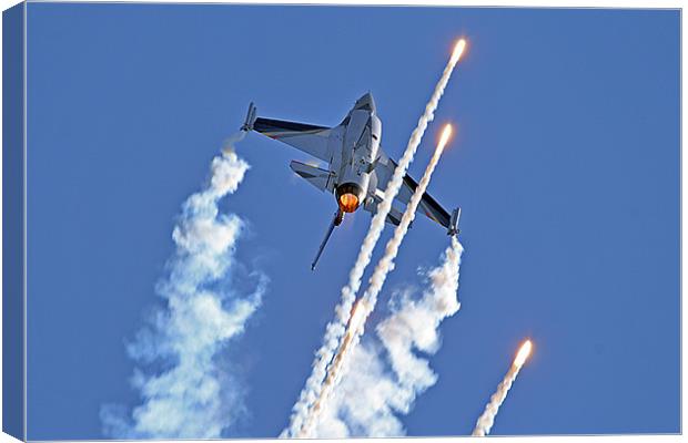F-16 firing flare Canvas Print by Rachel & Martin Pics