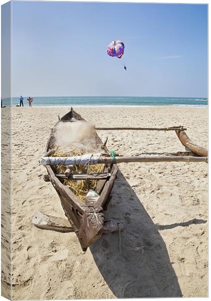 Goa, beach, bathers and gliders Canvas Print by Arfabita  