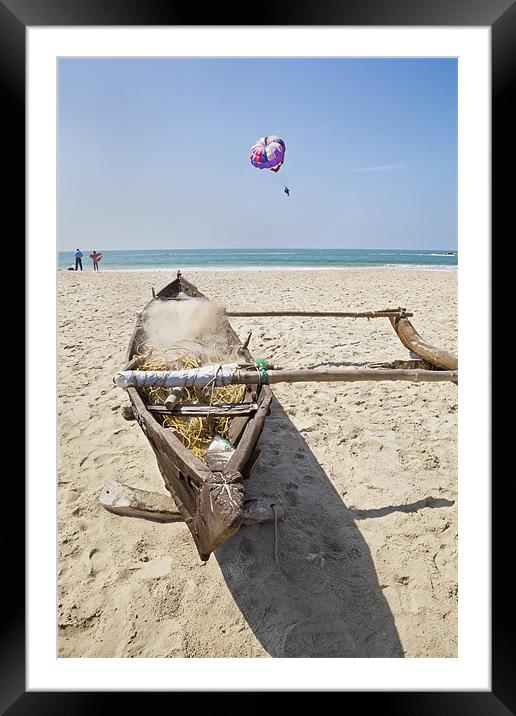 Goa, beach, bathers and gliders Framed Mounted Print by Arfabita  