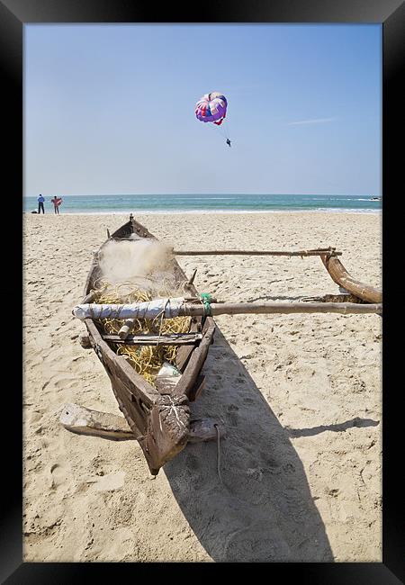 Goa, beach, bathers and gliders Framed Print by Arfabita  
