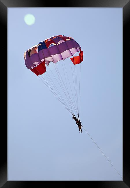 Male and Female gliders in clear blue sky Framed Print by Arfabita  