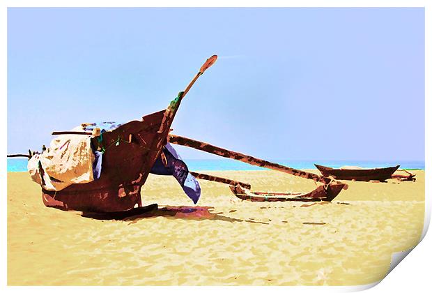 Catamarans beached in Tropics Print by Arfabita  