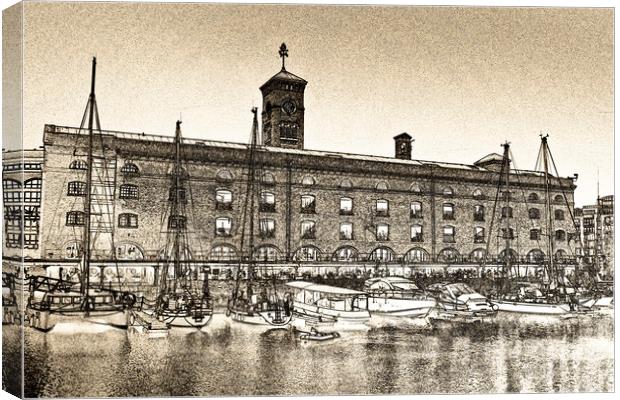 St Katherines Dock London sketch Canvas Print by David Pyatt