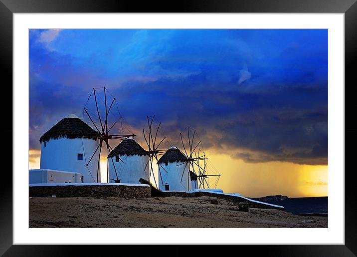 Windmills Mykonos Framed Mounted Print by Michael Marker
