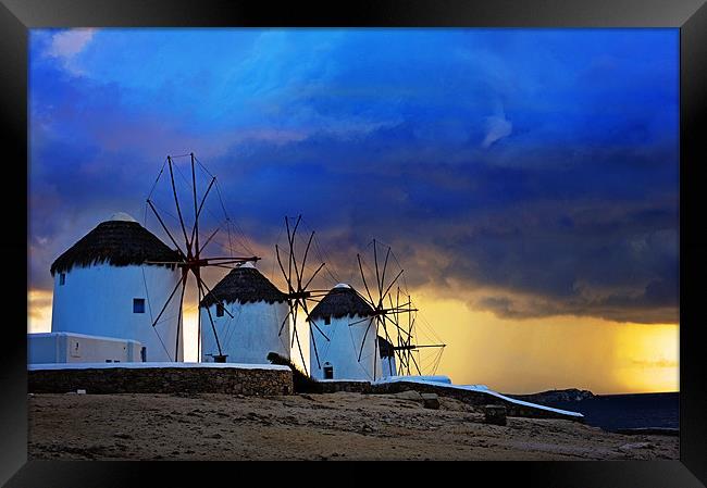 Windmills Mykonos Framed Print by Michael Marker
