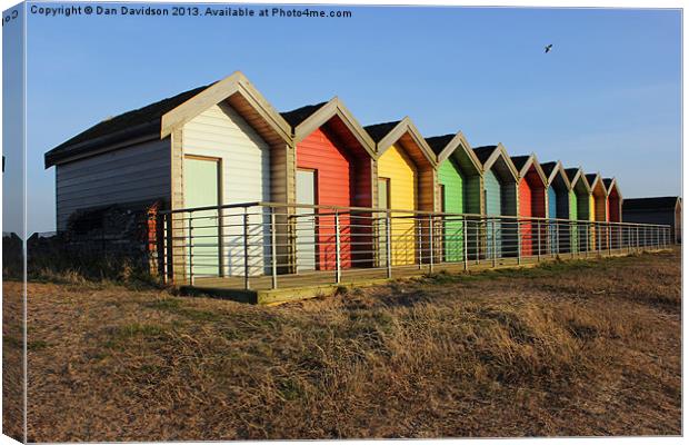 Blyth Beach Huts and Bird Canvas Print by Dan Davidson