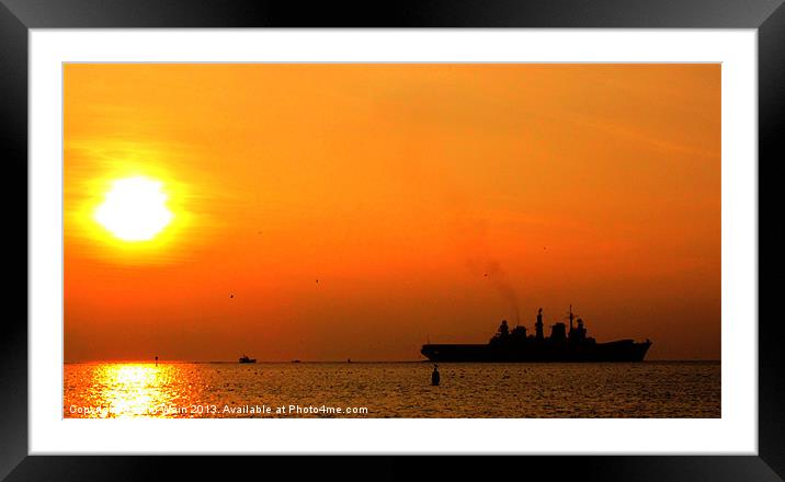 HMS Illustrious Leaving Liverpool at Sunset Framed Mounted Print by John Wain