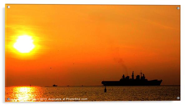 HMS Illustrious Leaving Liverpool at Sunset Acrylic by John Wain