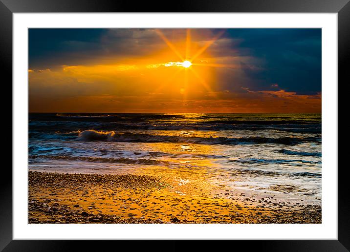 Gold sunlight sunbeams at sunset Framed Mounted Print by Michael Goyberg