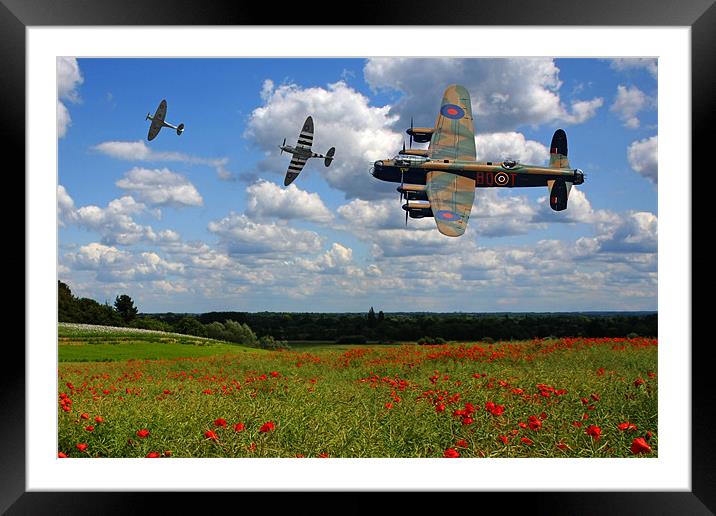 Lancaster Spitfire and poppy Field Framed Mounted Print by Oxon Images