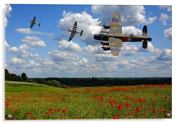 Lancaster Spitfire and poppy Field Acrylic by Oxon Images