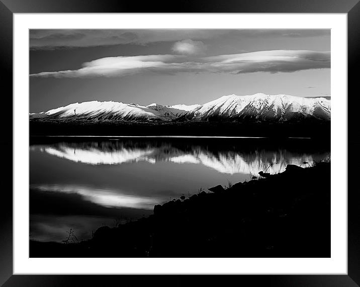 Lake McGregor, NZ Monochrome Framed Mounted Print by Maggie McCall