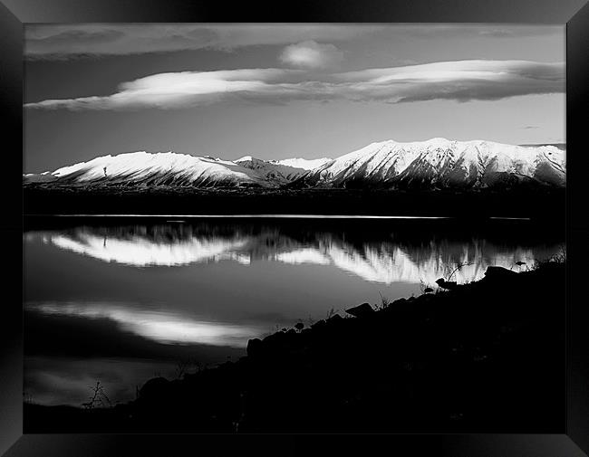 Lake McGregor, NZ Monochrome Framed Print by Maggie McCall