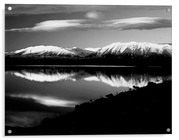 Lake McGregor, NZ Monochrome Acrylic by Maggie McCall