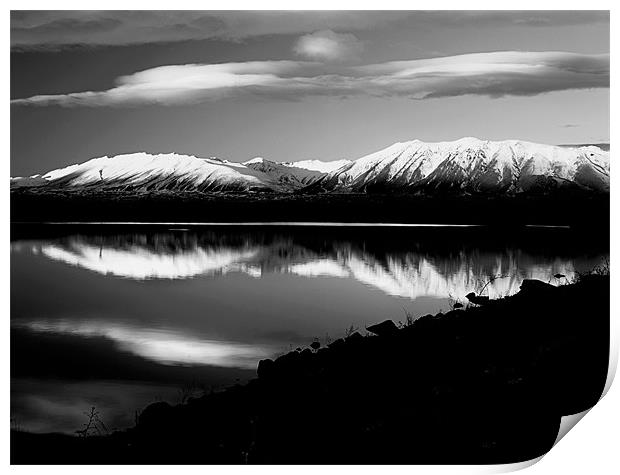 Lake McGregor, NZ Monochrome Print by Maggie McCall