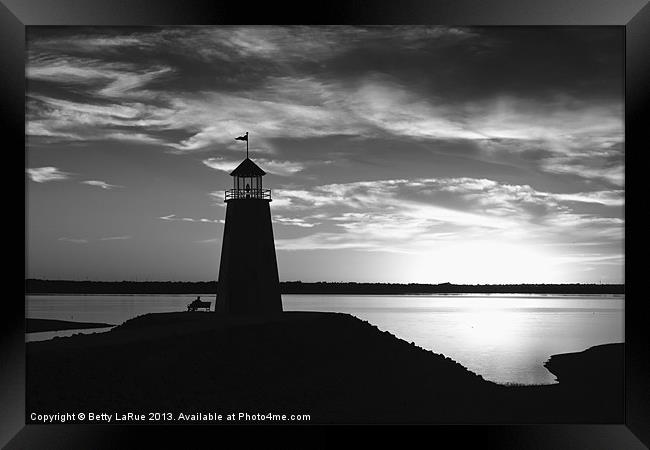 Lighthouse in Black and White Framed Print by Betty LaRue